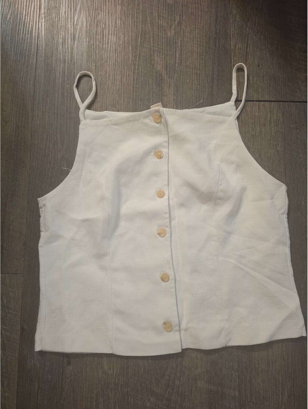 Monteau Los Angeles White Button-Up Linen Rayon Blend Tank Top Large